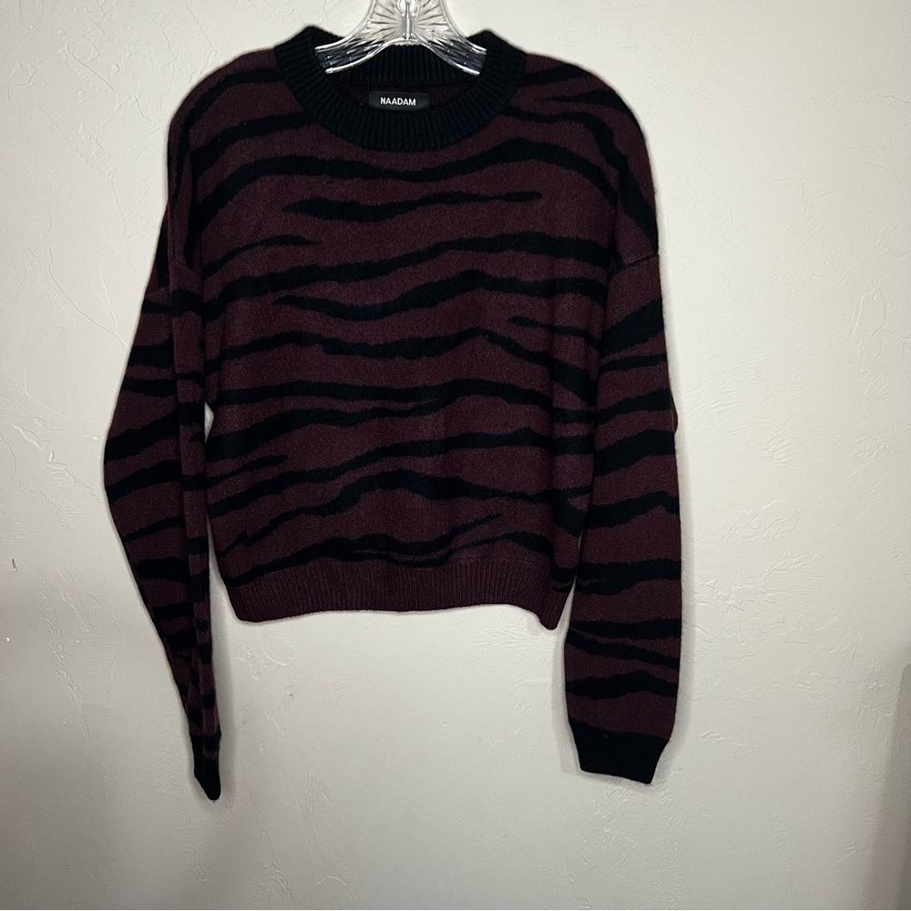 NAADAM Purple Black Tiger Print 100% Mongolian Premium Cashmere Sweater - Picture 3 of 9